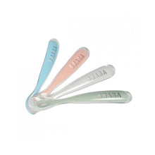 Load image into Gallery viewer, Beaba 1st Stage Silicone Spoons 4m+ 4 Pack - Windy Blue/Eucalyptus Green/Light Mist/Vintage Pink