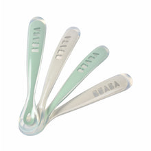 Load image into Gallery viewer, Beaba 1st Stage Silicone Spoons 4m+ 4 Pack - Velvet Grey/Sage Green