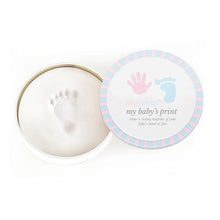 Load image into Gallery viewer, Tiny Ideas Handprint Keepsake - Round Tin Blue/Pink