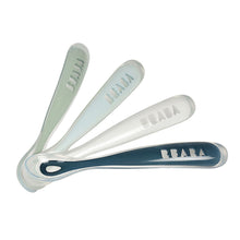 Load image into Gallery viewer, Beaba 1st Stage Silicone Spoons 4 Pack - Eucalyptus/Airy Green/Light Mist/Dark Blue
