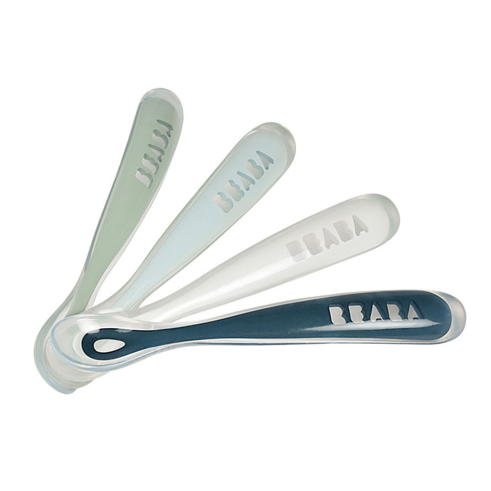 Beaba 1st Stage Silicone Spoons 4 Pack - Eucalyptus/Airy Green/Light Mist/Dark Blue