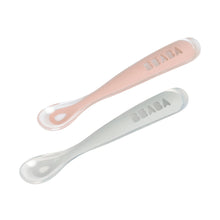 Load image into Gallery viewer, Beaba 1st Stage Silicone Spoons &amp; Case 2 Pack Light Mist/Vintage Pink
