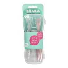 Load image into Gallery viewer, Beaba 1st Stage Silicone Spoons &amp; Case 2 Pack Light Mist/Vintage Pink
