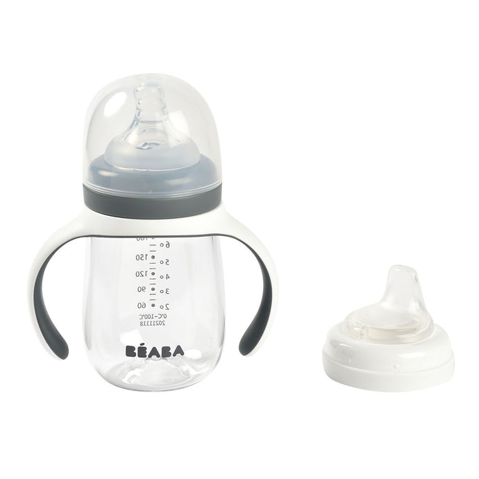 Beaba 2 in 1 Bottle to Sippy Learning Cup 210ml - Mineral Grey
