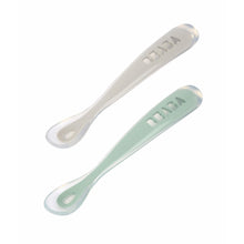Load image into Gallery viewer, Beaba 1st Stage Silicone Spoons &amp; Case 2 Pack - Velvet Grey/Sage Green
