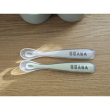 Load image into Gallery viewer, Beaba 1st Stage Silicone Spoons &amp; Case 2 Pack - Velvet Grey/Sage Green

