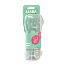 Load image into Gallery viewer, Beaba 1st Stage Silicone Spoons &amp; Case 2 Pack - Velvet Grey/Sage Green
