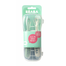 Load image into Gallery viewer, Beaba 1st Stage Silicone Spoons &amp; Case 2 Pack - Velvet Grey/Sage Green
