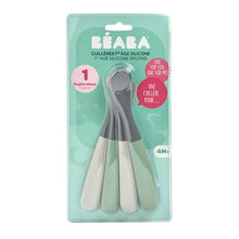 Load image into Gallery viewer, Beaba 1st Stage Silicone Spoons 4 Pack - Mineral Grey/Sage Green
