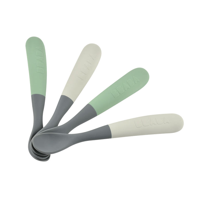 Beaba 1st Stage Silicone Spoons 4 Pack - Mineral Grey/Sage Green
