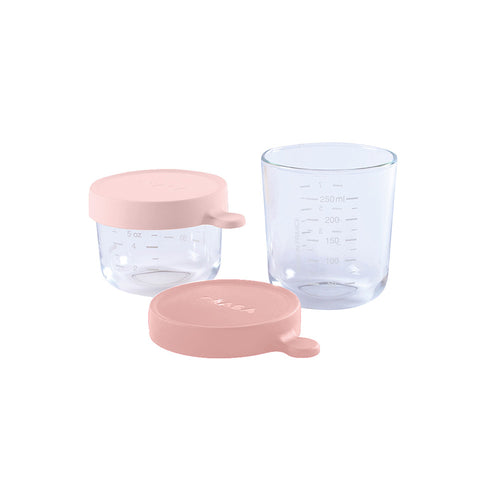 Beaba Set of 2 Conservation Jars 150/250ml - Pink/Dark Pink