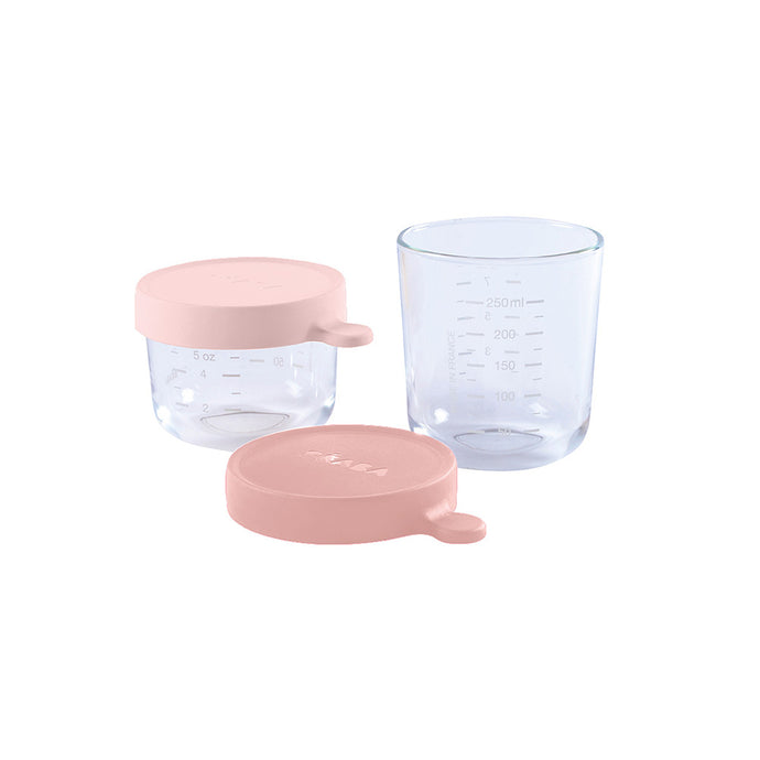 Beaba Set of 2 Conservation Jars 150/250ml - Pink/Dark Pink