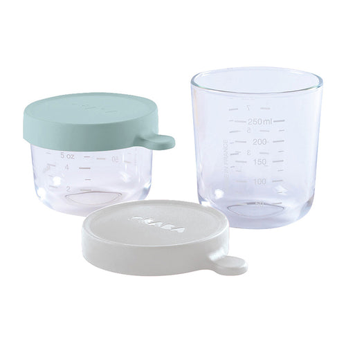 Beaba Glass Conservation Jar Set - Green & Grey