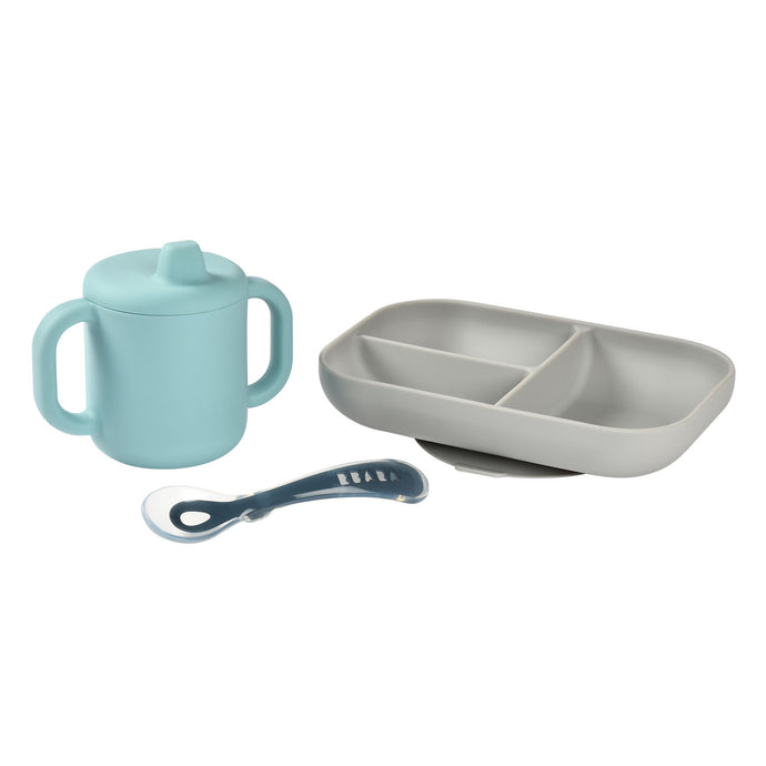 Beaba Silicone Learning Set - Blue/Grey